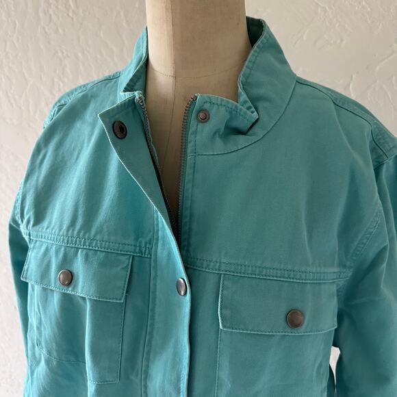 CHRISTOPHER & BANKS | Womens Aqua Cotton Twill Jacket NEW Size XL Snap Blazer - Picture 4 of 11